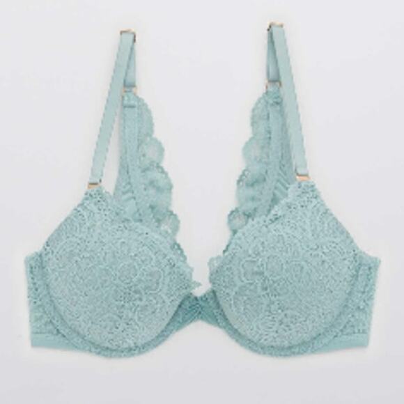 Aerie Real Power Dark Blue Plunge Push Up Slumber Party Lace Bra Size 36C - Picture 3 of 12